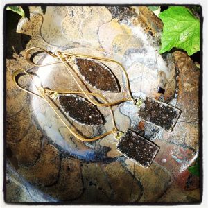 Brown Druzy Double Drop Earrings