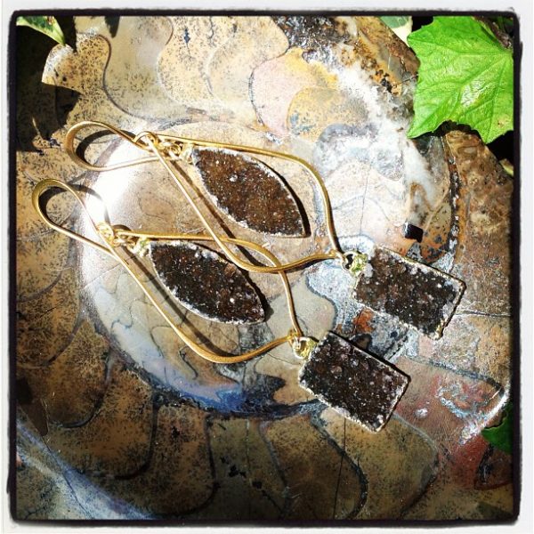 Brown Druzy Double Drop Earrings