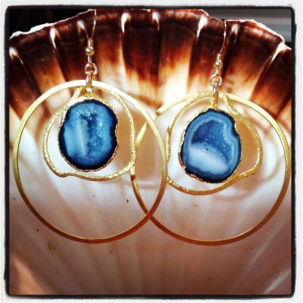 Blue Geode Hoops