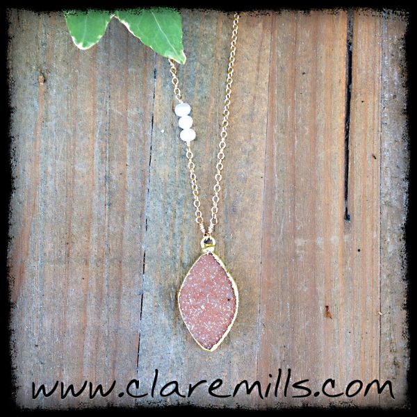 Blush Druzy on Delicate Gold Chain
