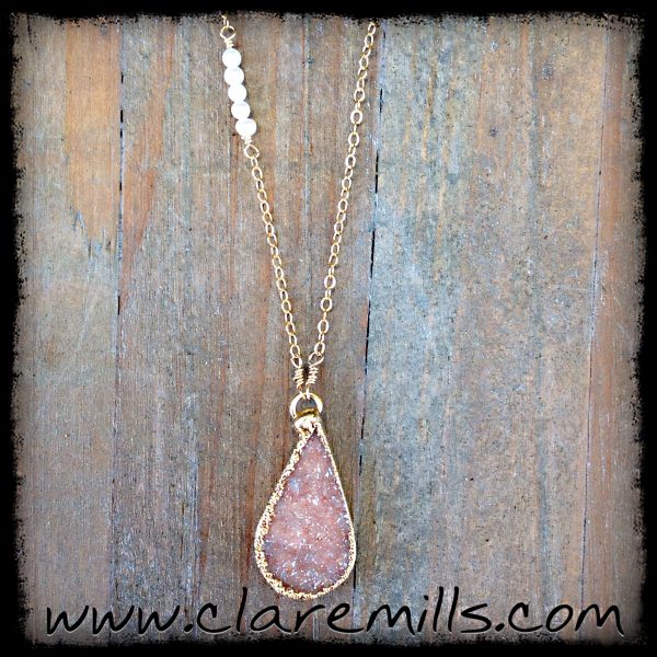 Blush Teardrop Druzy Necklace