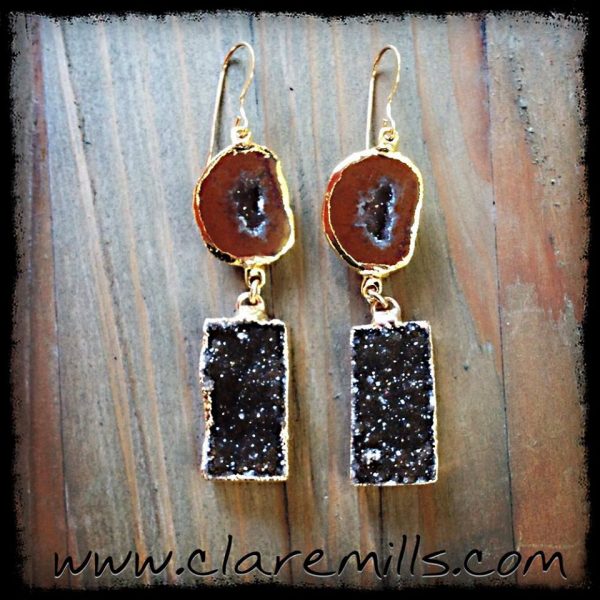 Orange Geode and Brown Druzy Earrings (Copy)