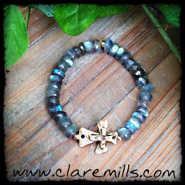 Faceted Labradorite with Gold Cross Link