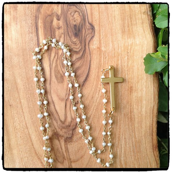 Gold Sideways Cross Necklace