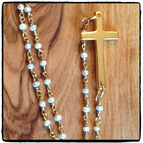 Gold Sideways Cross Necklace