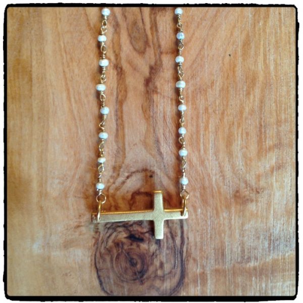 Gold Sideways Cross Necklace