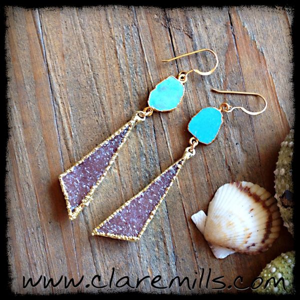 Turquoise Slice & Druzy Earrings