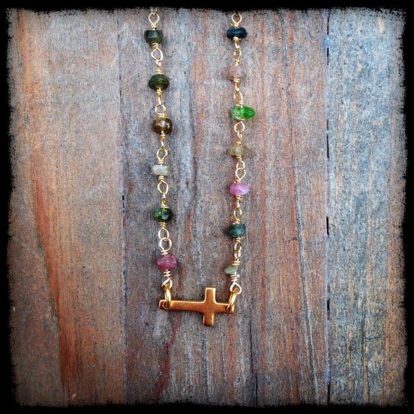 Baby Sideways Cross on Tourmaline