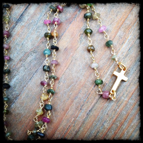 Baby Sideways Cross on Tourmaline