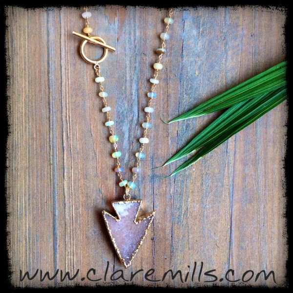 Druzy Arrowhead on Opal Chain
