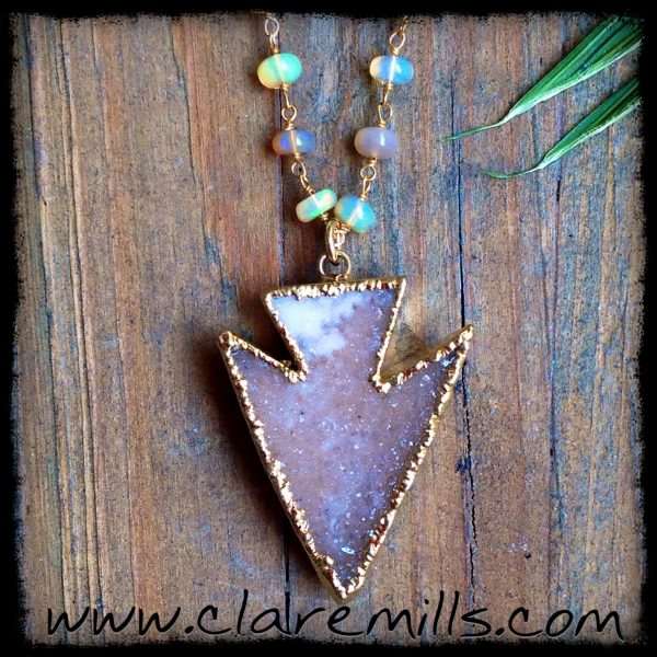 Druzy Arrowhead on Opal Chain