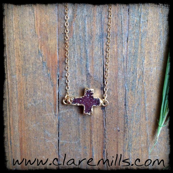 Druzy Cross on Delicate Gold Chain