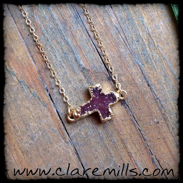 Druzy Cross on Delicate Gold Chain