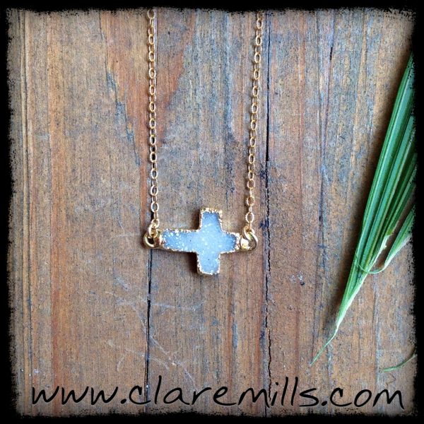 Snow White Druzy on Delicate Gold Chain