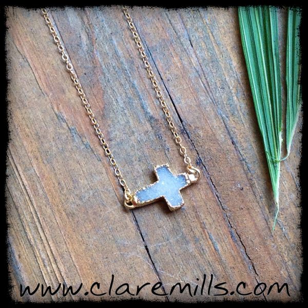 Snow White Druzy on Delicate Gold Chain