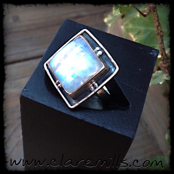 Square Rainbow Moonstone Ring