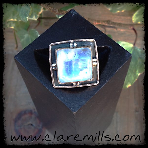 Square Rainbow Moonstone Ring