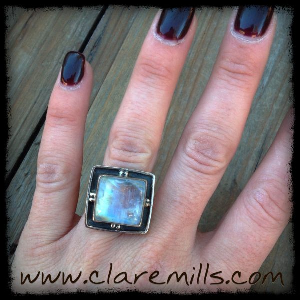 Square Rainbow Moonstone Ring
