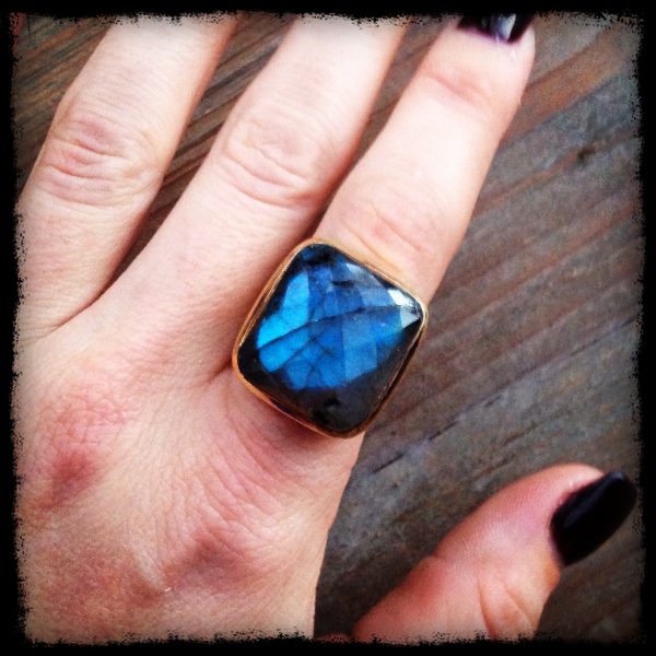 Reserved for Sheryl Crockett - Square Faceted Bezel Labradorite Ring