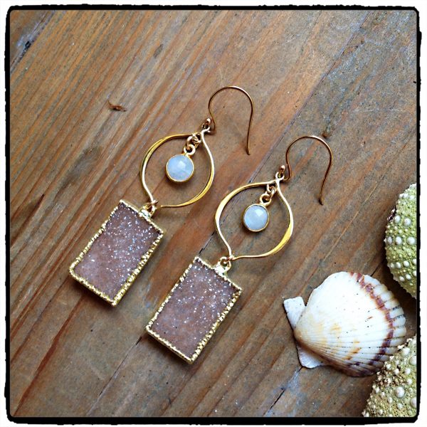 Moonstone and Blush Druzy Earrings