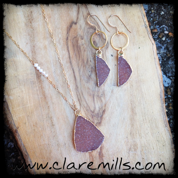 Blush Druzy on Delicate Gold Chain