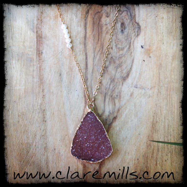 Blush Druzy on Delicate Gold Chain