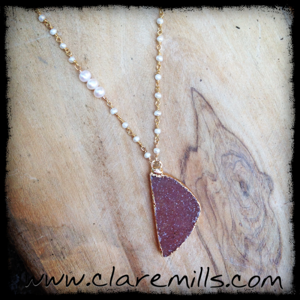 Blush Druzy Pearl Necklace