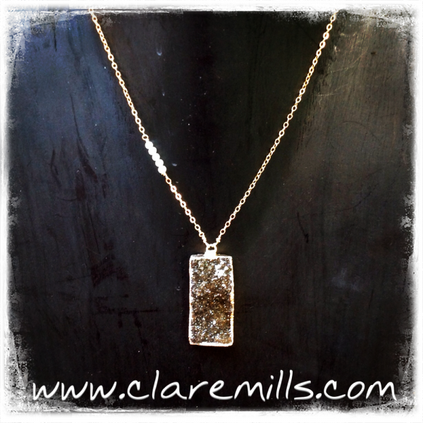 Rectangle Druzy Necklace with Pearls