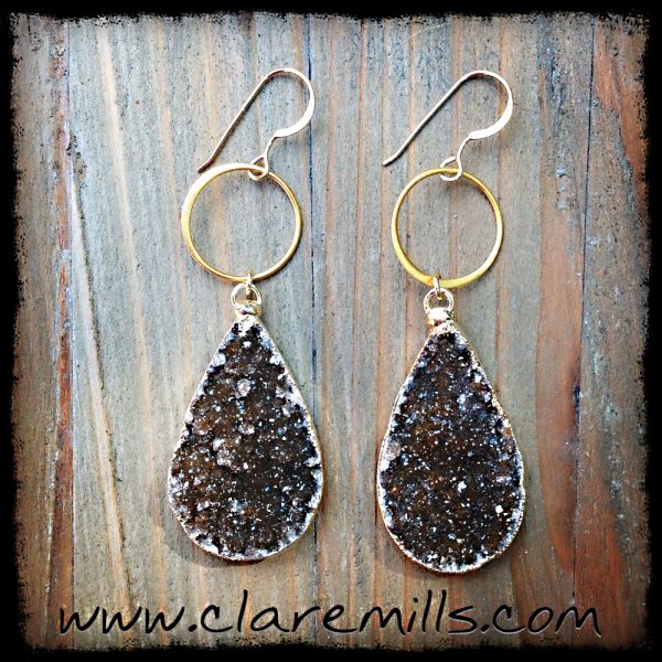Brown Oval Druzy Earrings