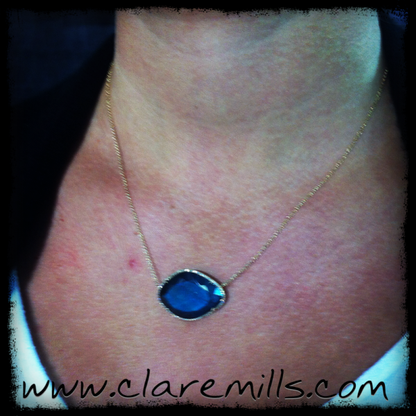 Labradorite Slice with Pave Diamonds on Yellow Gold