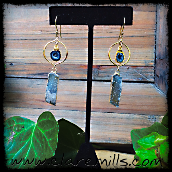 Olive Druzy and Baby Geode Earrings