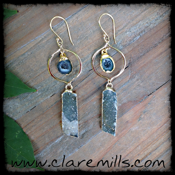 Olive Druzy and Baby Geode Earrings