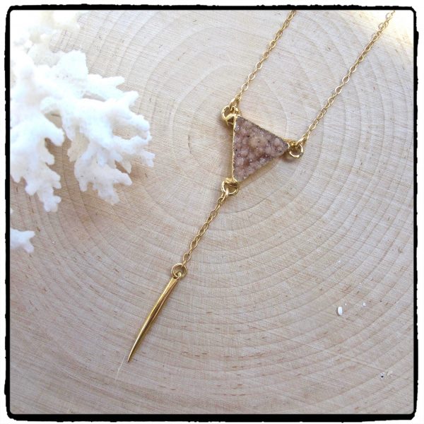 Sand Druzy Triangle "Y" Spike Necklace
