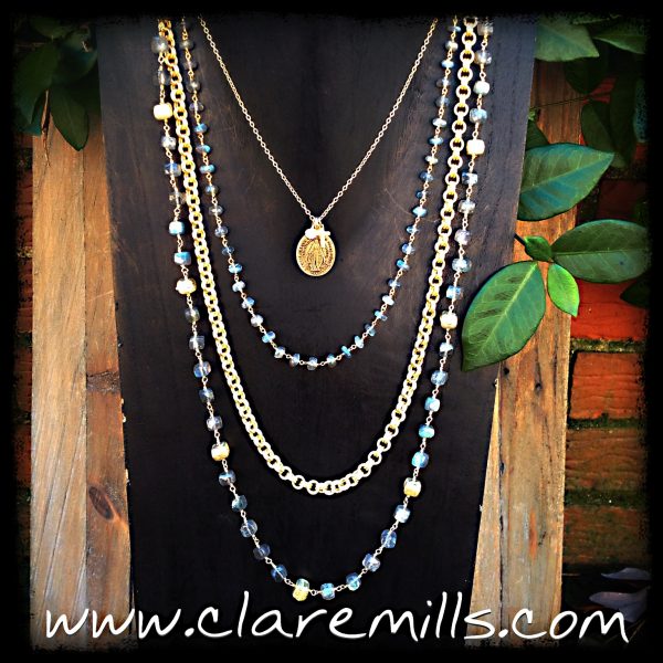 Antique Religious Medal Multi Strand Necklace