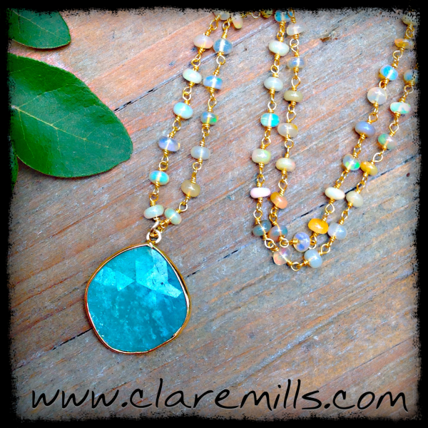 Amazonite on Opal Chain