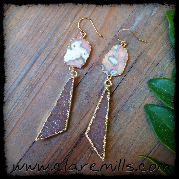 Alex Agate Slice & Blush Druzy Earrings