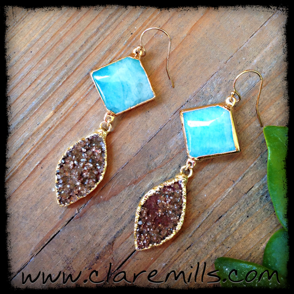 Amazonite & Druzy Drop Earrings