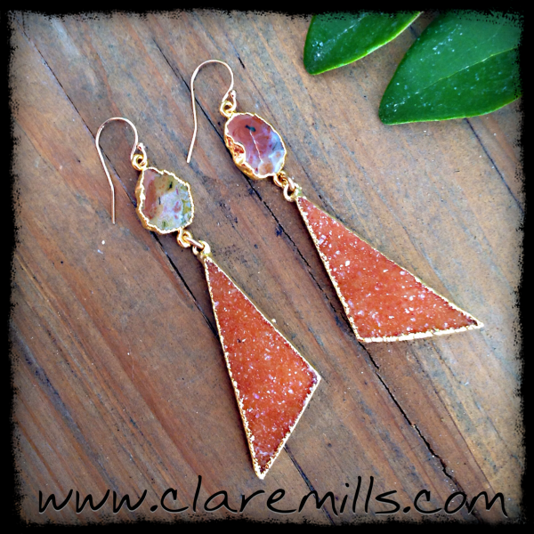 Agate Slice & Orange Druzy Earrings