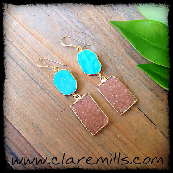 Turquoise Slice & Blush Druzy Earrings