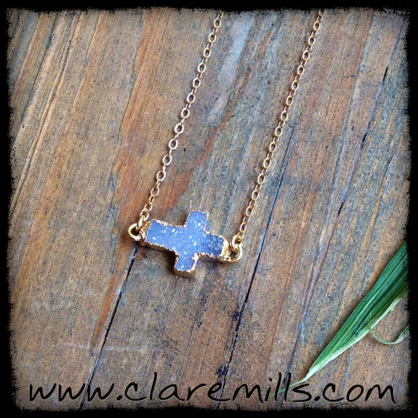 Druzy Cross on Delicate Gold Chain