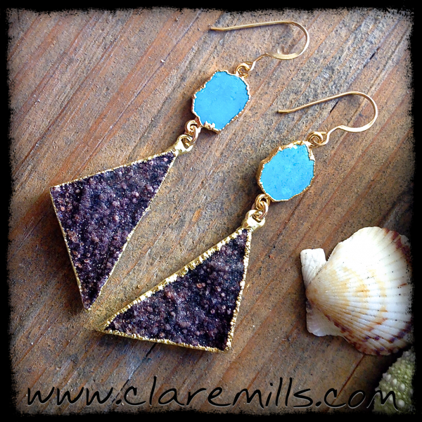Turquoise Slice & Druzy Earrings