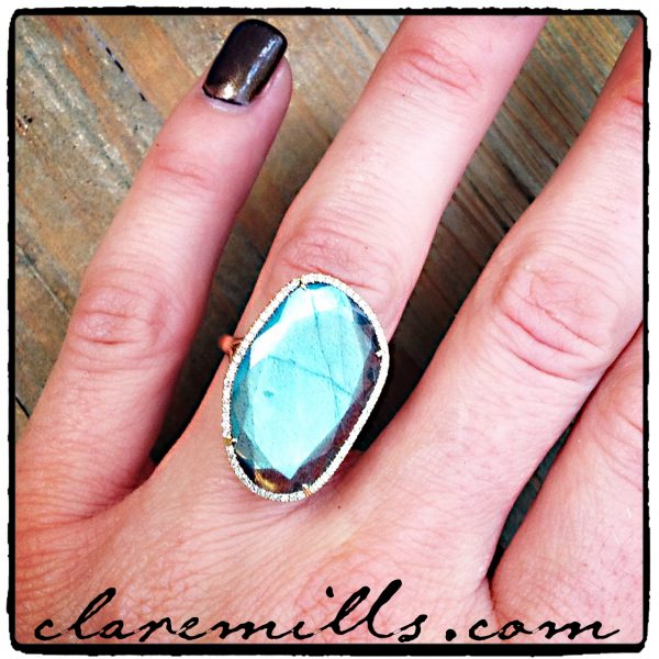 Labradorite Slice with Pave Diamonds Ring