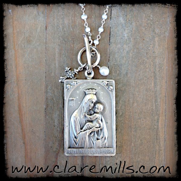 Our Lady of Carmel & Sacred Heart of Jesus Antique Necklace