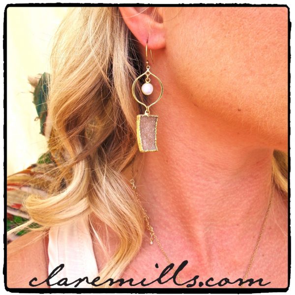 Moonstone and Blush Druzy Earrings