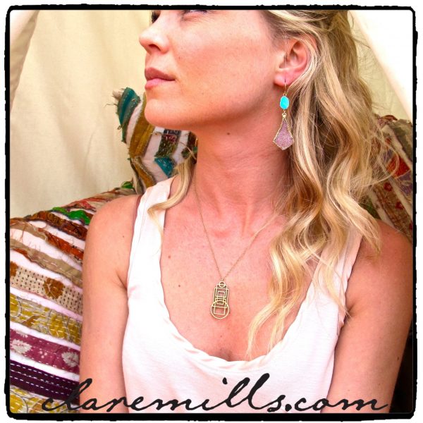 Turquoise Slice & Mauve Druzy Earrings