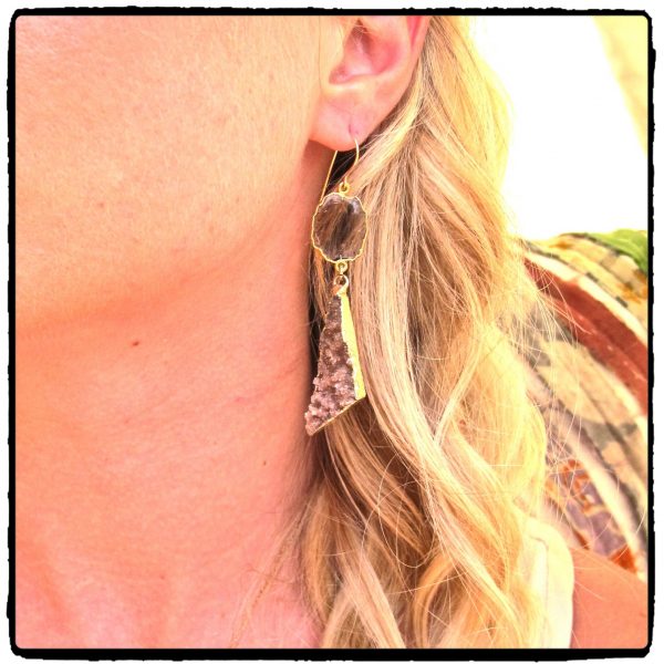 Smoky Topaz & Mauve Druzy Earrings