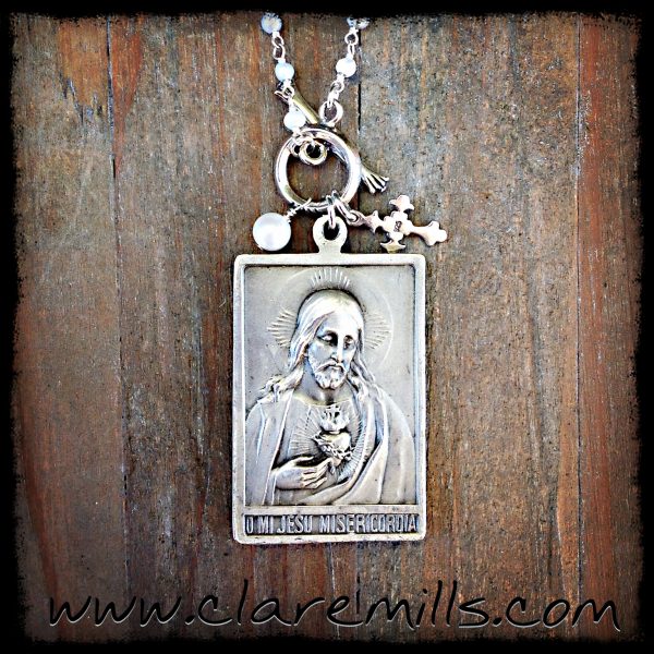 Our Lady of Carmel & Sacred Heart of Jesus Antique Necklace