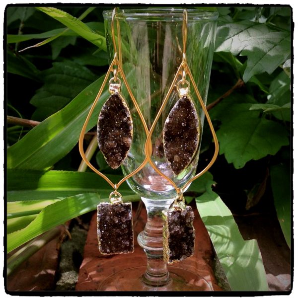 Brown Druzy Double Drop Earrings