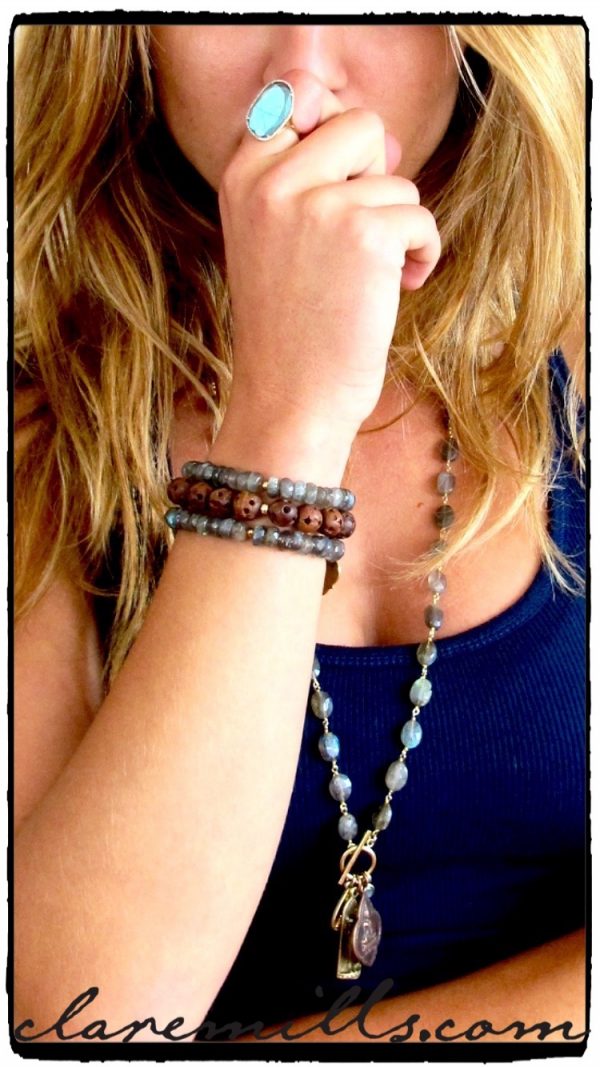 Labradorite Slice with Pave Diamonds Ring