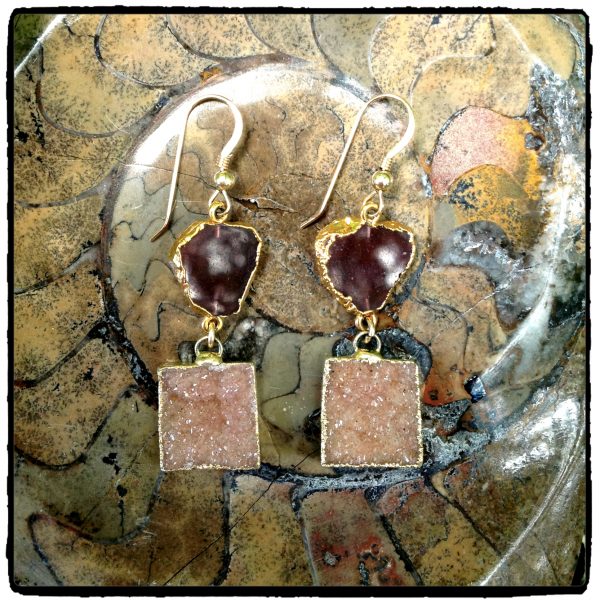 Garnet Slice Square Druzy Earrings - Designer Jewelry by Clare Mills